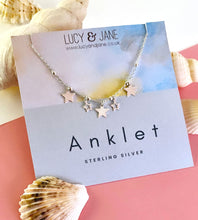 Load image into Gallery viewer, sterling silver star charm anklet on a backing card