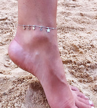Load image into Gallery viewer, sterling silver star charm anklet on a models foot