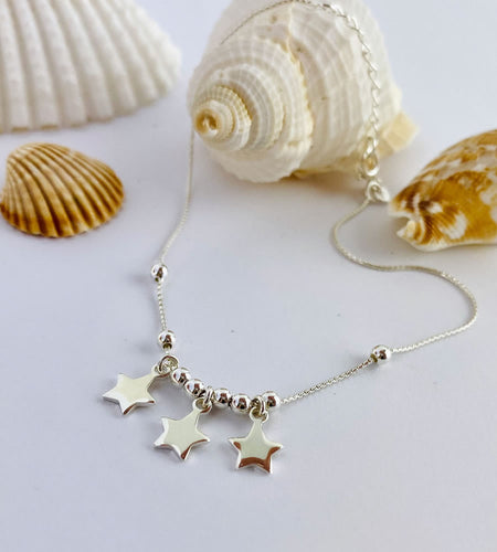 sterling silver three star anklet