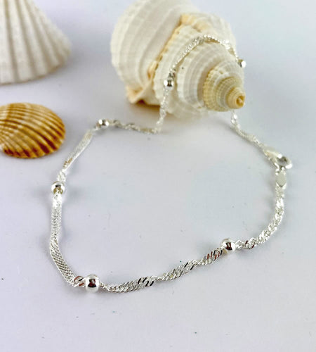 sterling silver twist bead anklet