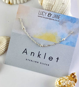 Sterling Silver Twist Bead Anklet