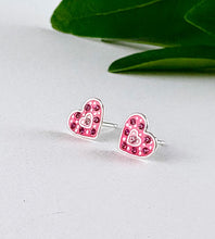 Load image into Gallery viewer, sterling silver two tone pink stud heart earrings for children 