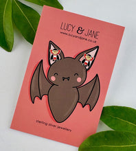 Load image into Gallery viewer, sterling silver vampire ear studs on a Halloween themed Lucy and Jane backing card