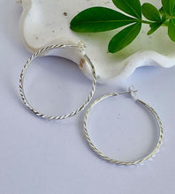 Load image into Gallery viewer, Sterling Silver Large Diamond Cut Hoops