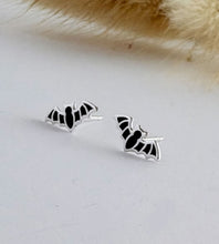 Load image into Gallery viewer, sterling silver black bat stud earrings