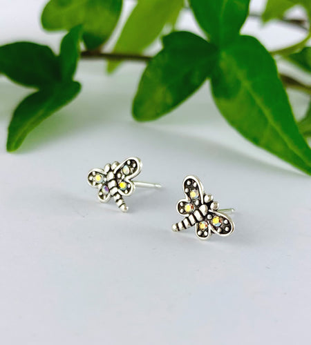 sterling silver sparkly dragonfly studs