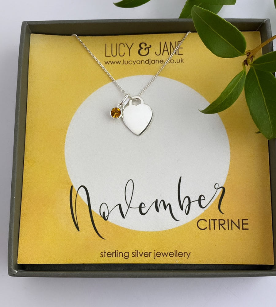 Sterling Silver Heart Birthstone Necklace