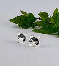 Load image into Gallery viewer, sterling silver black and white cat earrings for chidlren