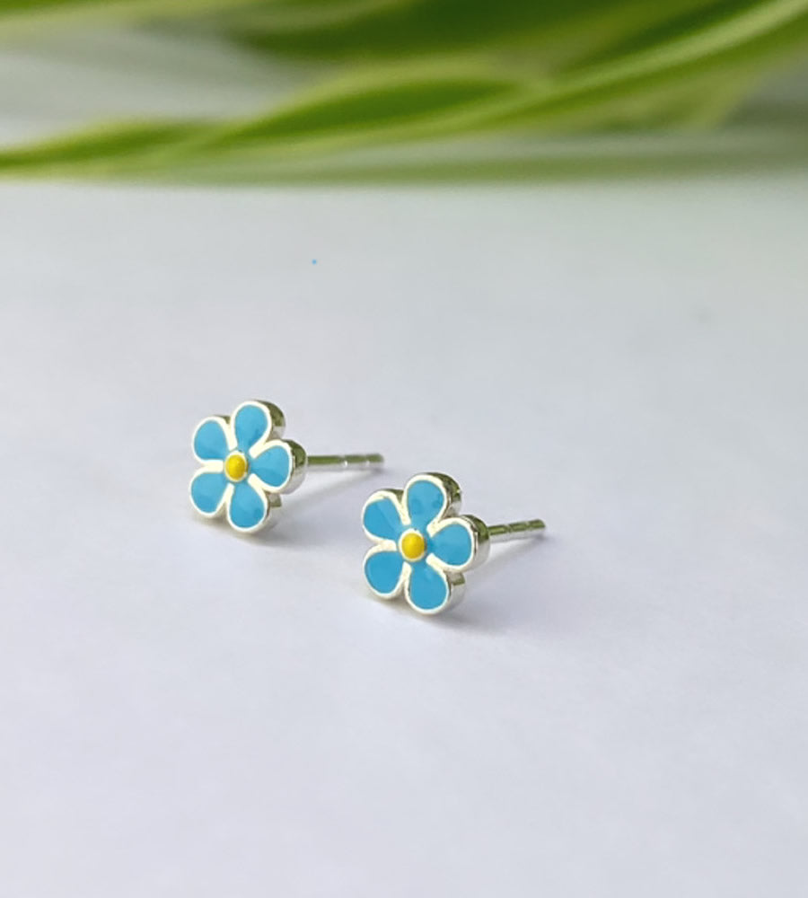 sterling silver and blue enamel flower studs