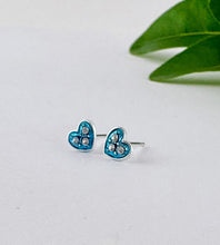Load image into Gallery viewer, sterling silver small blue heart stud earrings for children