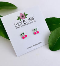 Load image into Gallery viewer, Sterling Silver Bright Pink Cherry Studs