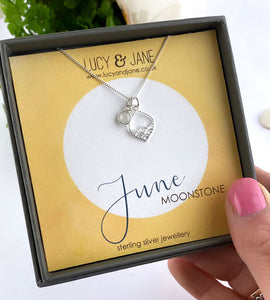 sterling silver june birthstone necklace with calm seas charm