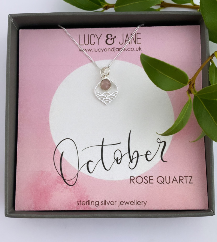 sterling silver calm seas birthstone necklace for october