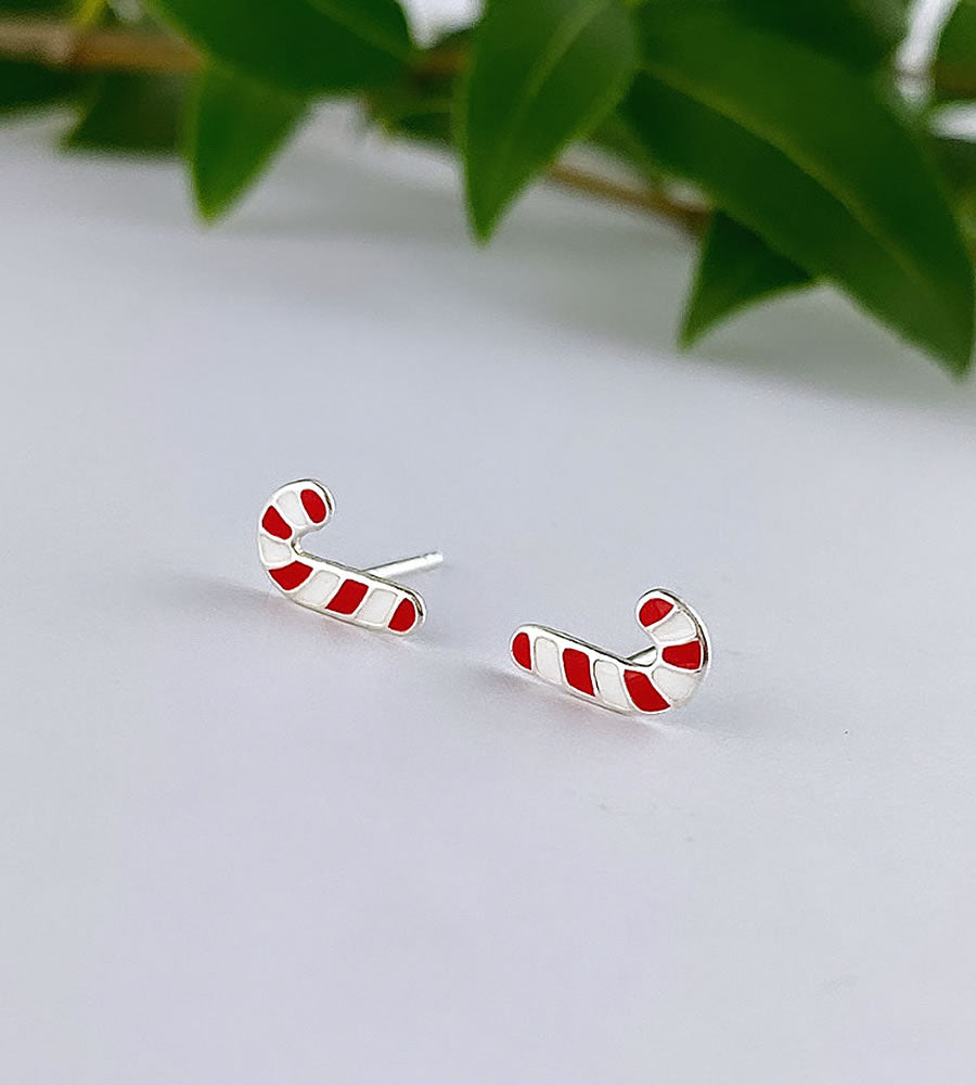 sterling silver christmas candy cane earrings