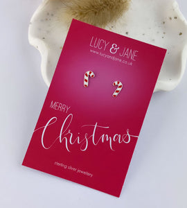 small sterling silver candy cane earrings for children or adults.