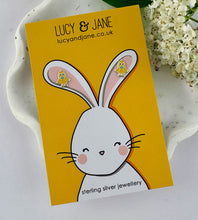 Load image into Gallery viewer, sterling silver yellow chick earrings on an easter card