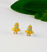 Load image into Gallery viewer, sterling silver yellow Easter chick earrings for children
