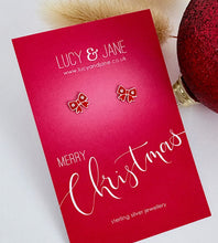 Load image into Gallery viewer, Sterling Silver Christmas Red Bow Earrings
