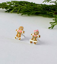 Load image into Gallery viewer, Mismatched Christmas Sterling silver gingerbread earrings - featuring one gingerbread man earring and one gingerbread woman stud.