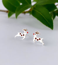 Load image into Gallery viewer, sterling silver leaping reindeer ear studs