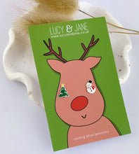 Load image into Gallery viewer, sterling silver mismatched christmas earrings - one coloruful green christmast tree and one snowman stud earring