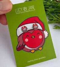 Load image into Gallery viewer, sterling silver Christmas wreath ear studs on a Lucy and Jane festive earring card