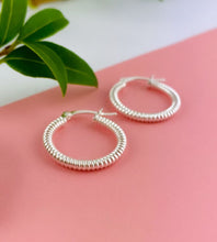 Load image into Gallery viewer, Sterling Silver Ribbed Hoops