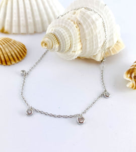 Sterling Silver Sparkle Drops Anklet