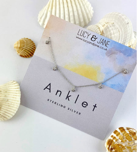 Sterling Silver Sparkle Drops Anklet