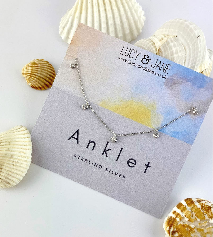 Sterling Silver Sparkle Drops Anklet