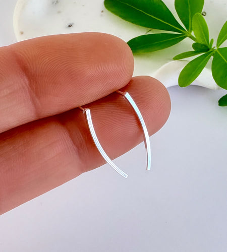 minimalist sterling silver curved bar earrings
