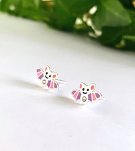 Load image into Gallery viewer, Halloween Sterling Silver Purple Bat Studs