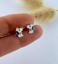 Load image into Gallery viewer, Very cute sterling silver black and white dog stud earrings