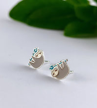 Load image into Gallery viewer, cute sloth earrings in sterling silver for kids