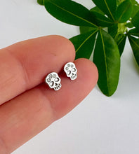 Load image into Gallery viewer, Sterling Silver Dark Silver Skull Studs