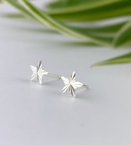 sterling silver diamond cut star earrings