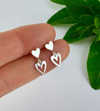 Load image into Gallery viewer, sterling silver double heart drop earrings