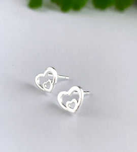 sterling silver double heart studs
