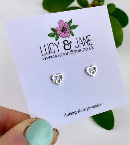 sterling silver small double heart studs