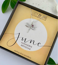 Load image into Gallery viewer, sterling silver dragonfly birthstone necklace