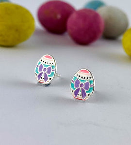 Fun colourful sterling silver Easter egg stud earrings.