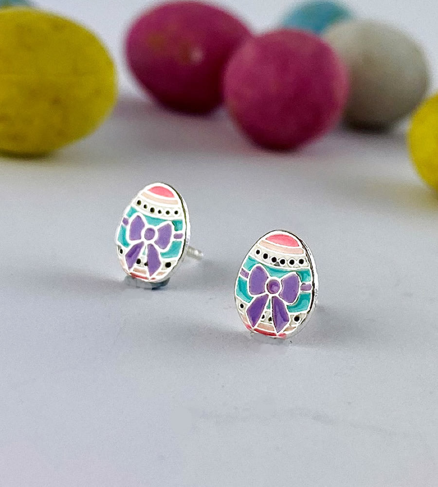 Fun colourful sterling silver Easter egg stud earrings.