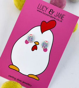 Sterling Silver Colourful Easter Egg Studs