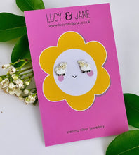 Load image into Gallery viewer, sterling silver sheep earrings on a fun easter backing card