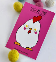 Load image into Gallery viewer, sterling silver fried egg studs on an Easter backing card