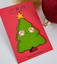 Load image into Gallery viewer, sterling silver colourful gingerbread house earrings on a christmas tree card