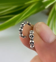 Load image into Gallery viewer, sterling silver skull hoop earrings - small hoops made from tiny sterling silver skulls.