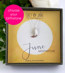Sterling Silver Moon Birthstone Necklace