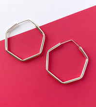 Load image into Gallery viewer, sterling sivler hexagon shaped hoops