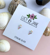 Load image into Gallery viewer, fun sterling silver ice cream studs for children on a Lucy and Jane earring card